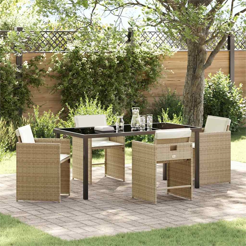 Afuera Living 5 Piece Poly Rattan Garden Dining Set with Cushions in Beige