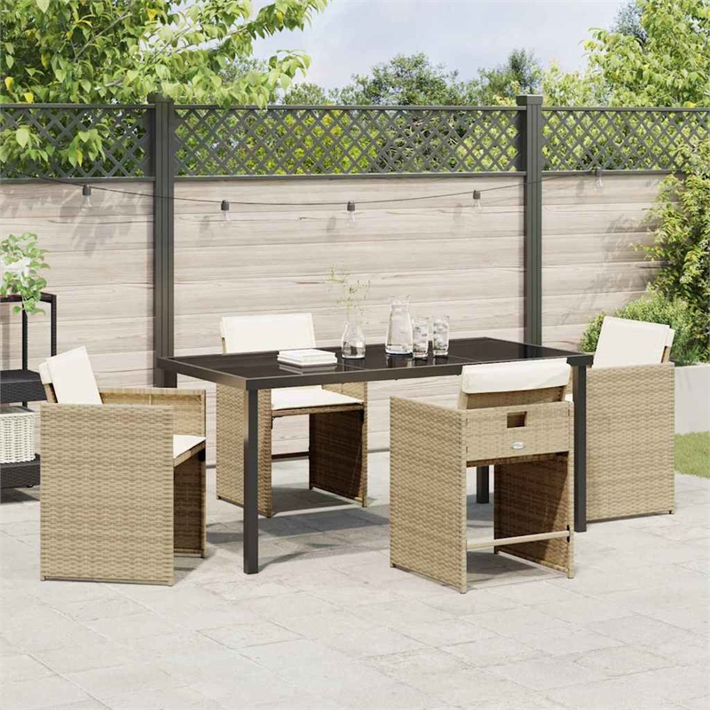 Afuera Living 5 Piece Poly Rattan Garden Dining Set with Cushions in Beige