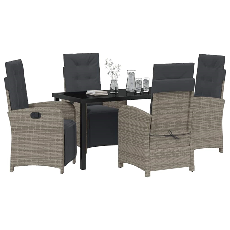 Afuera Living 5 Piece Poly Rattan Garden Dining Set with Cushions in Gray