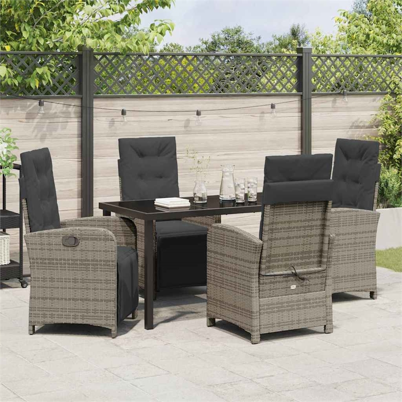 Afuera Living 5 Piece Poly Rattan Garden Dining Set with Cushions in Gray