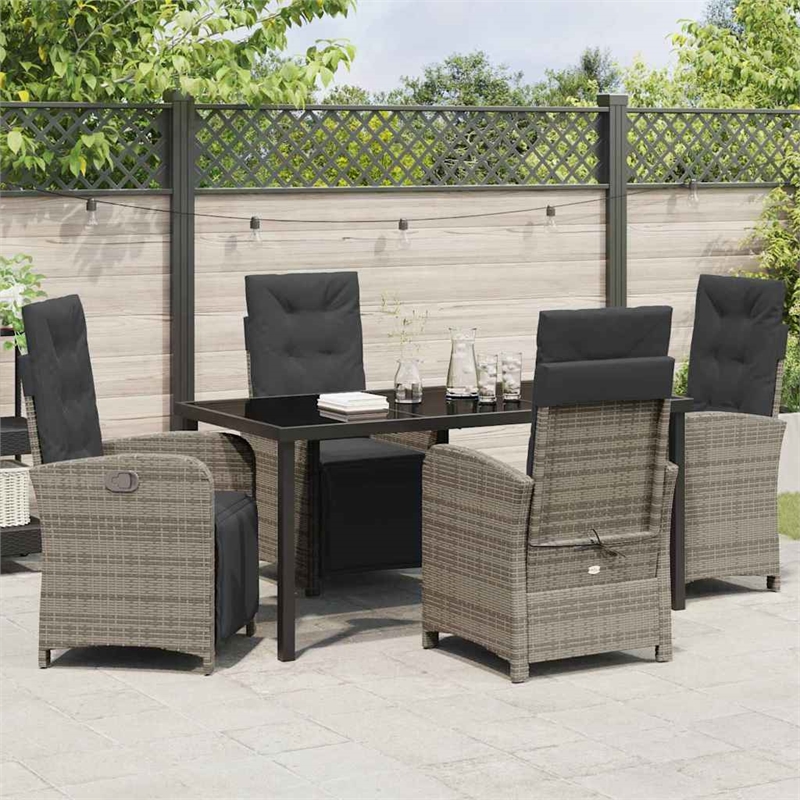 Afuera Living 5 Piece Poly Rattan Garden Dining Set with Cushions in Gray