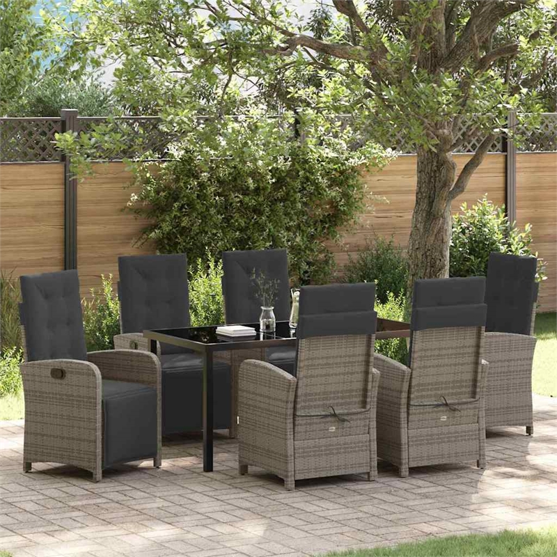 Afuera Living 7 Piece Poly Rattan Garden Dining Set with Cushions in Gray