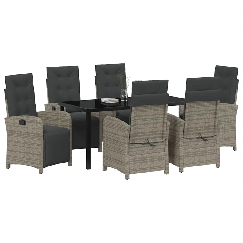 Afuera Living 7 Piece Poly Rattan Garden Dining Set with Cushions in Gray
