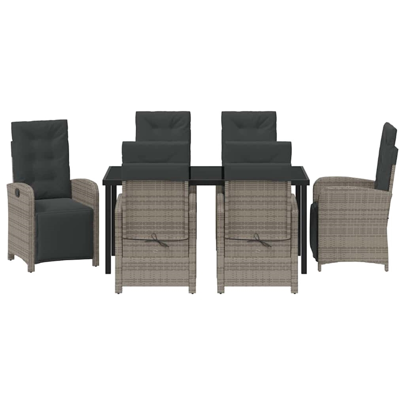 Afuera Living 7 Piece Poly Rattan Garden Dining Set with Cushions in Gray