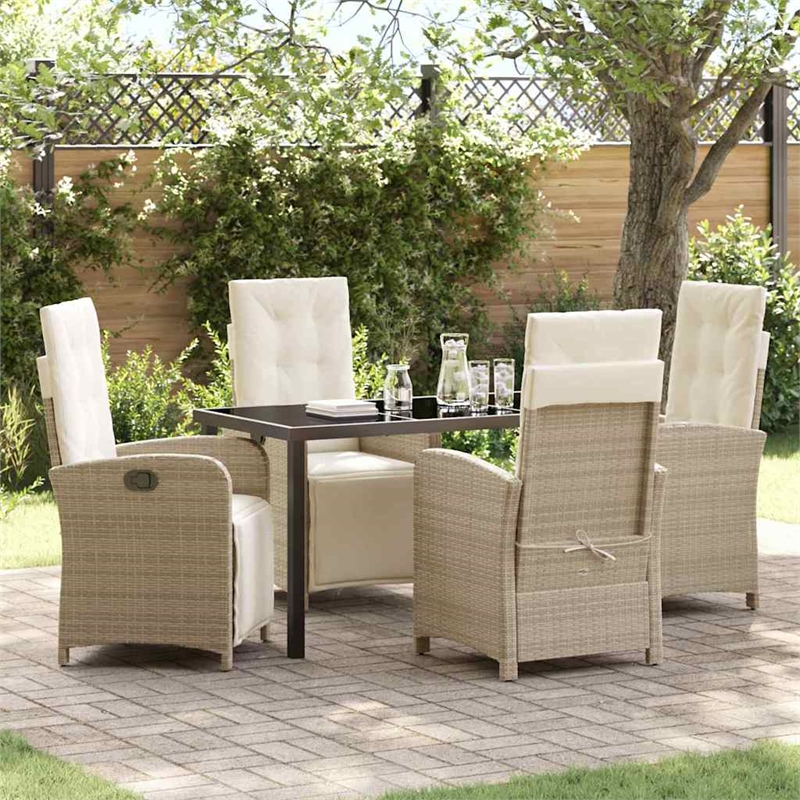 Afuera Living 5 Piece Poly Rattan Garden Dining Set with Cushions in Beige