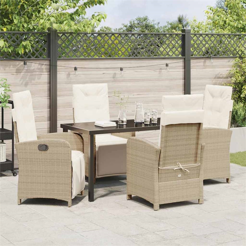 Afuera Living 5 Piece Poly Rattan Garden Dining Set with Cushions in Beige