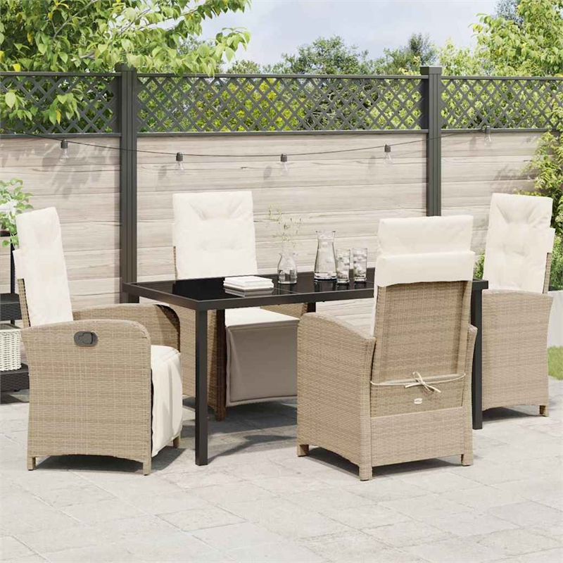 Afuera Living 5 Piece Poly Rattan Garden Dining Set with Cushions in Beige