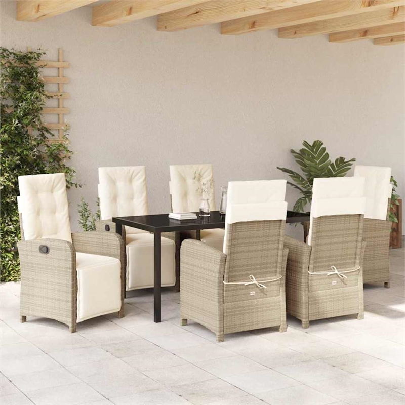 Afuera Living 7 Piece Poly Rattan Garden Dining Set with Cushions in Beige