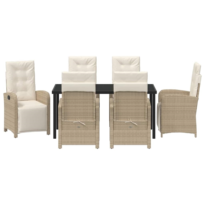 Afuera Living 7 Piece Poly Rattan Garden Dining Set with Cushions in Beige