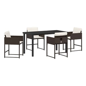 Afuera Living 5 Piece Poly Rattan Garden Dining Set with Cushions in Brown
