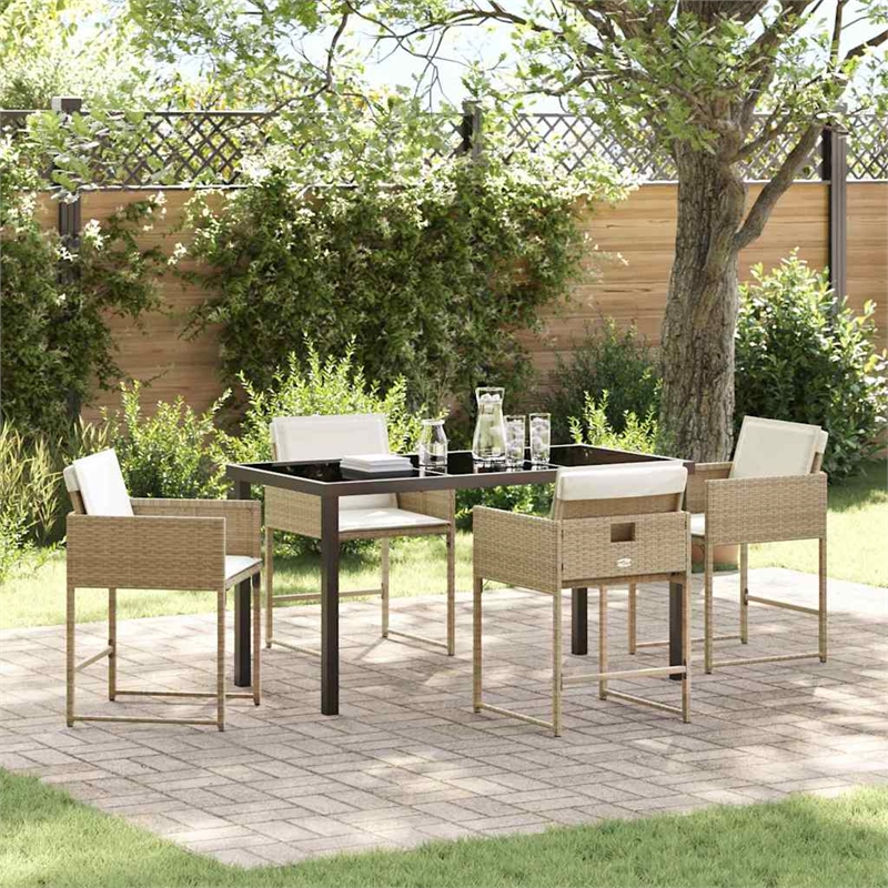 Afuera Living 5 Piece Poly Rattan Garden Dining Set with Cushions in Beige