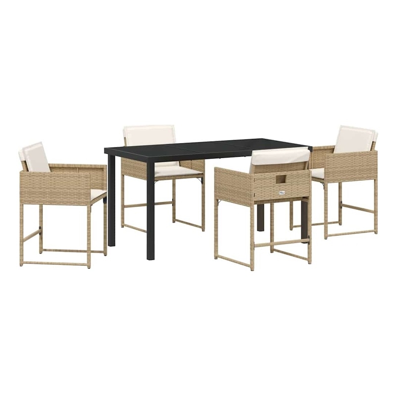 Afuera Living 5 Piece Poly Rattan Garden Dining Set with Cushions in Beige