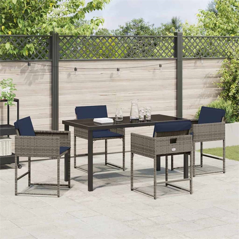Afuera Living 5 Piece Poly Rattan Garden Dining Set with Cushions in Gray