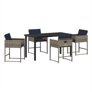 Afuera Living 5 Piece Poly Rattan Garden Dining Set with Cushions in Gray
