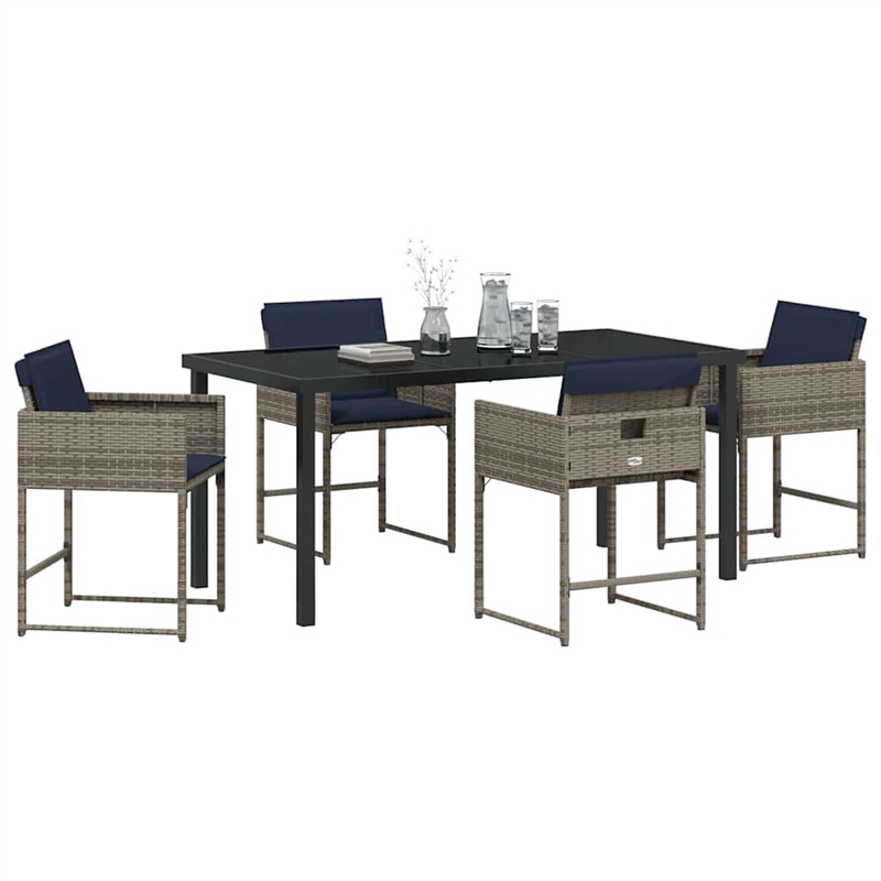 Afuera Living 5 Piece Poly Rattan Garden Dining Set with Cushions in Gray