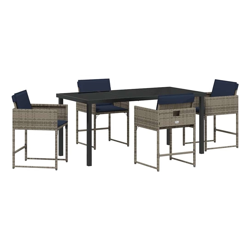 Afuera Living 5 Piece Poly Rattan Garden Dining Set with Cushions in Gray