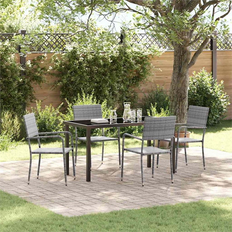 Afuera Living 5 Piece Poly Rattan Garden Dining Set with Cushions in Gray