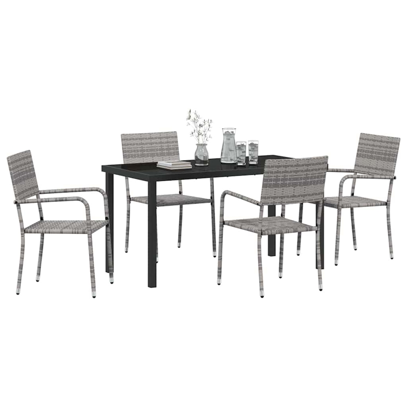 Afuera Living 5 Piece Poly Rattan Garden Dining Set with Cushions in Gray