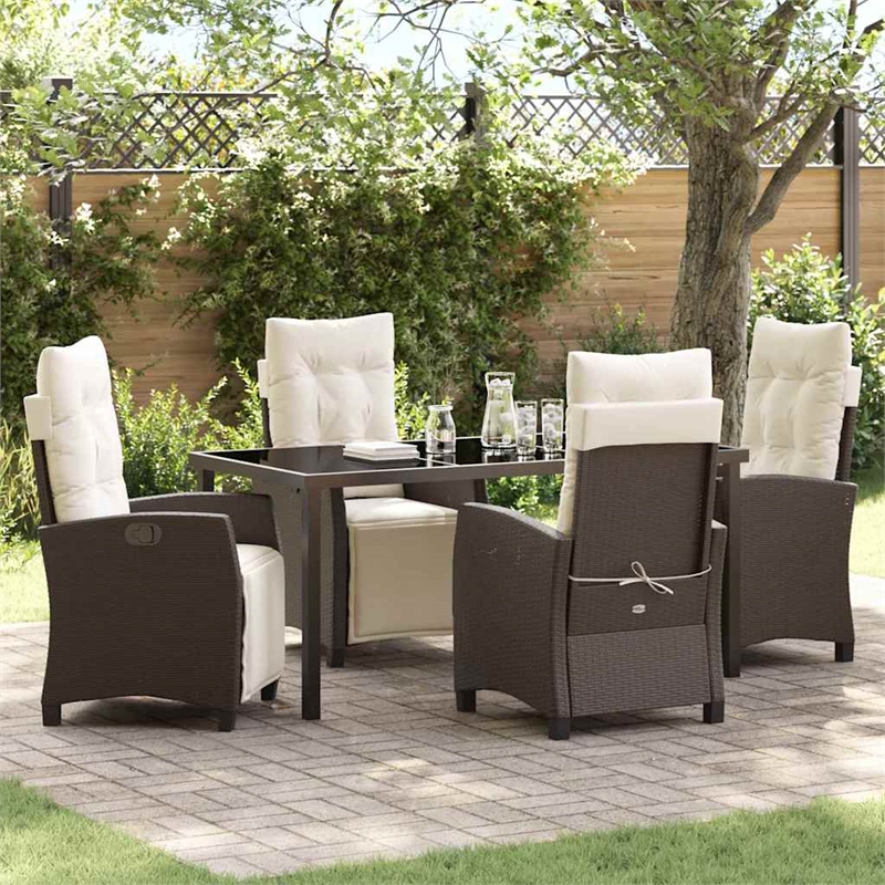 Afuera Living 5 Piece Poly Rattan Garden Dining Set with Cushions in Brown