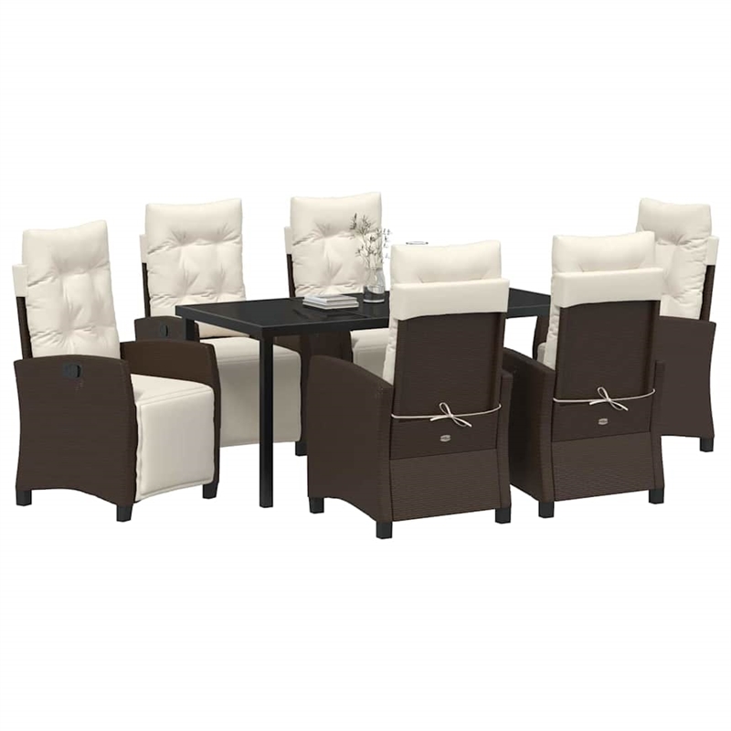 Afuera Living 7 Piece Poly Rattan Garden Dining Set with Cushions in Brown