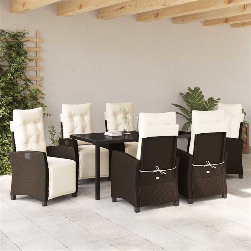 Afuera Living 7 Piece Poly Rattan Garden Dining Set with Cushions in Brown