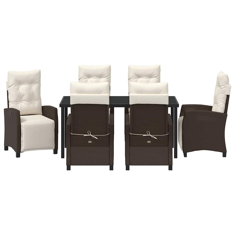 Afuera Living 7 Piece Poly Rattan Garden Dining Set with Cushions in Brown