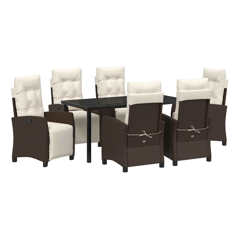 Afuera Living 7 Piece Poly Rattan Garden Dining Set with Cushions in Brown