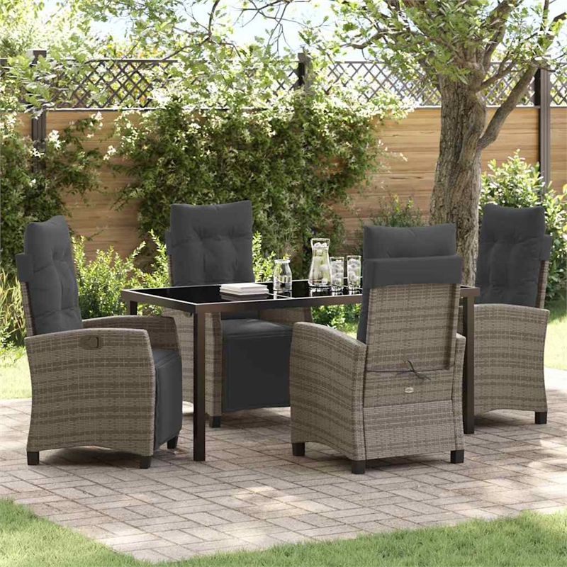 Afuera Living 5 Piece Poly Rattan Garden Dining Set with Cushions in Gray