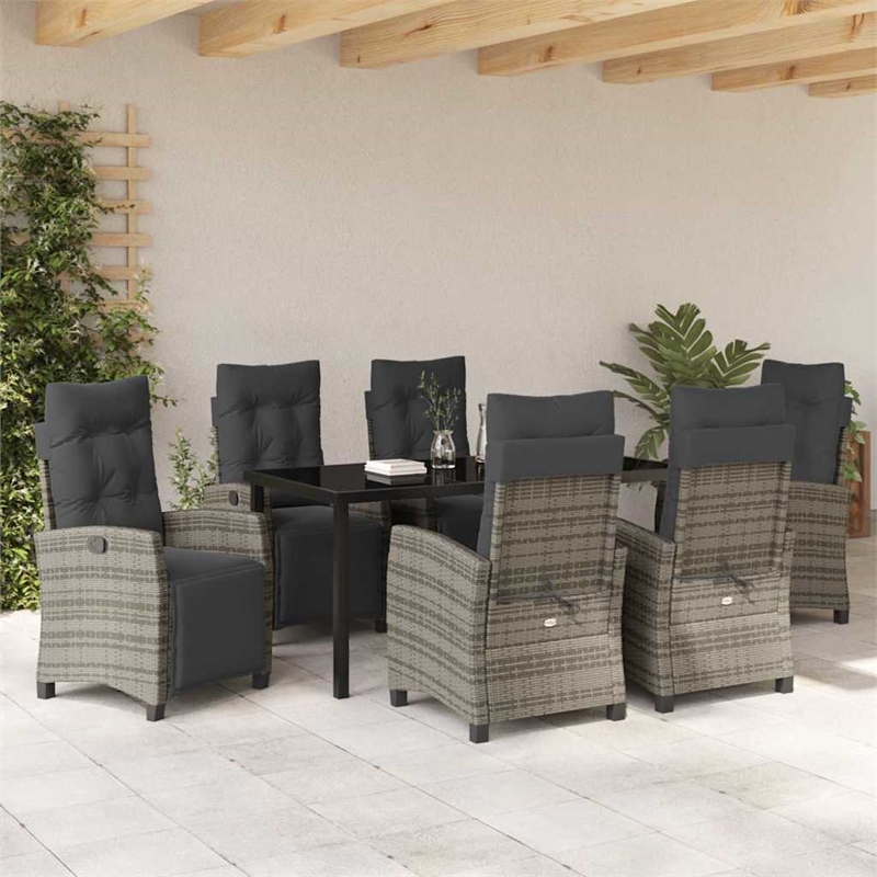 Afuera Living 7 Piece Poly Rattan Garden Dining Set with Cushions in Gray