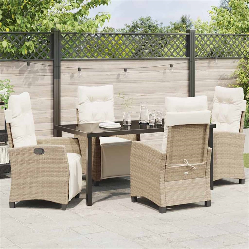 Afuera Living 5 Piece Poly Rattan Garden Dining Set with Cushions in Beige