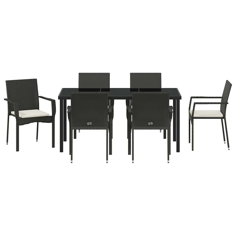 Afuera Living 7 Piece Poly Rattan Garden Dining Set with Cushions in Black