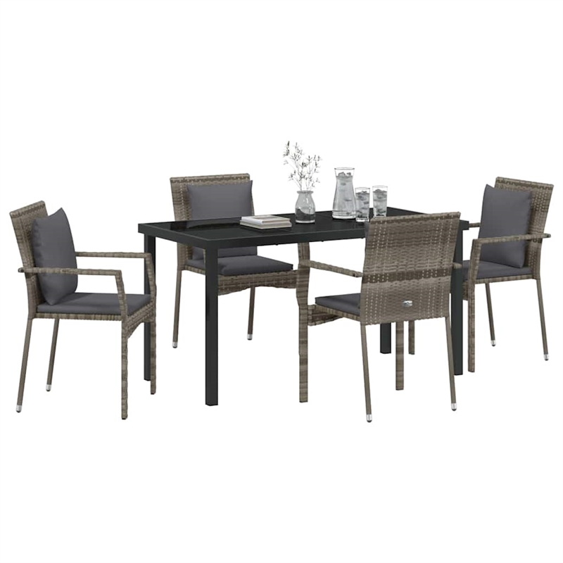 Afuera Living 5 Piece Poly Rattan Garden Dining Set with Cushions in Gray