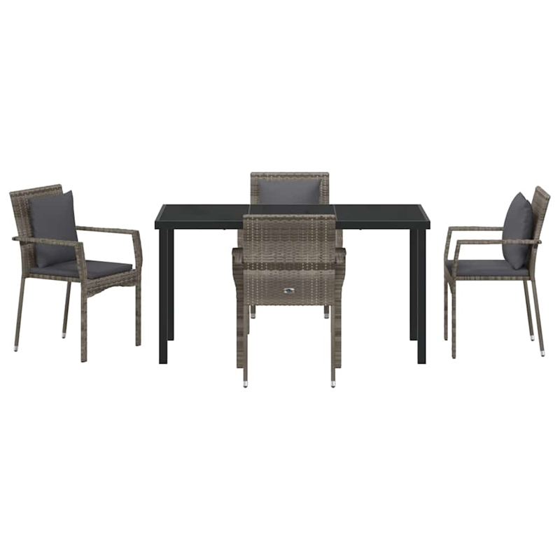 Afuera Living 5 Piece Poly Rattan Garden Dining Set with Cushions in Gray