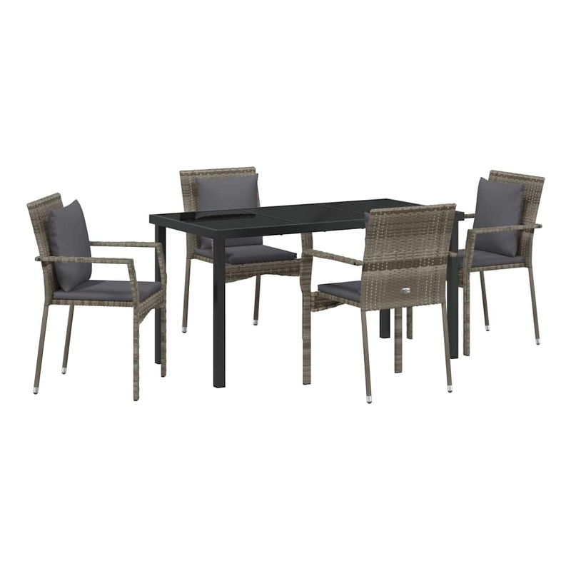 Afuera Living 5 Piece Poly Rattan Garden Dining Set with Cushions in Gray