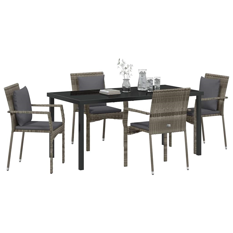 Afuera Living 5 Piece Poly Rattan Garden Dining Set with Cushions in Gray