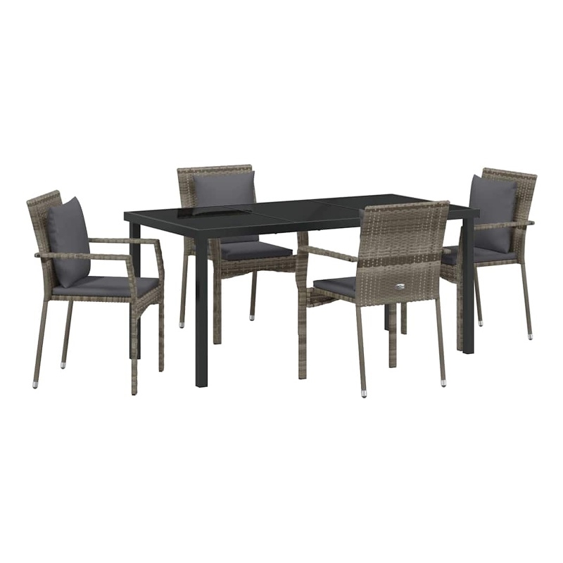 Afuera Living 5 Piece Poly Rattan Garden Dining Set with Cushions in Gray