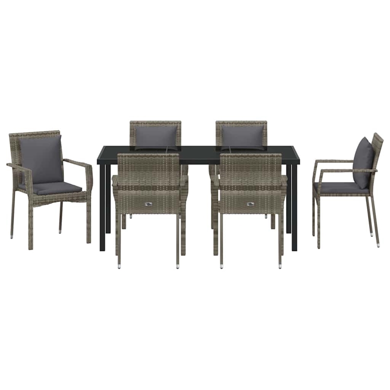 Afuera Living 7 Piece Poly Rattan Garden Dining Set with Cushions in Gray