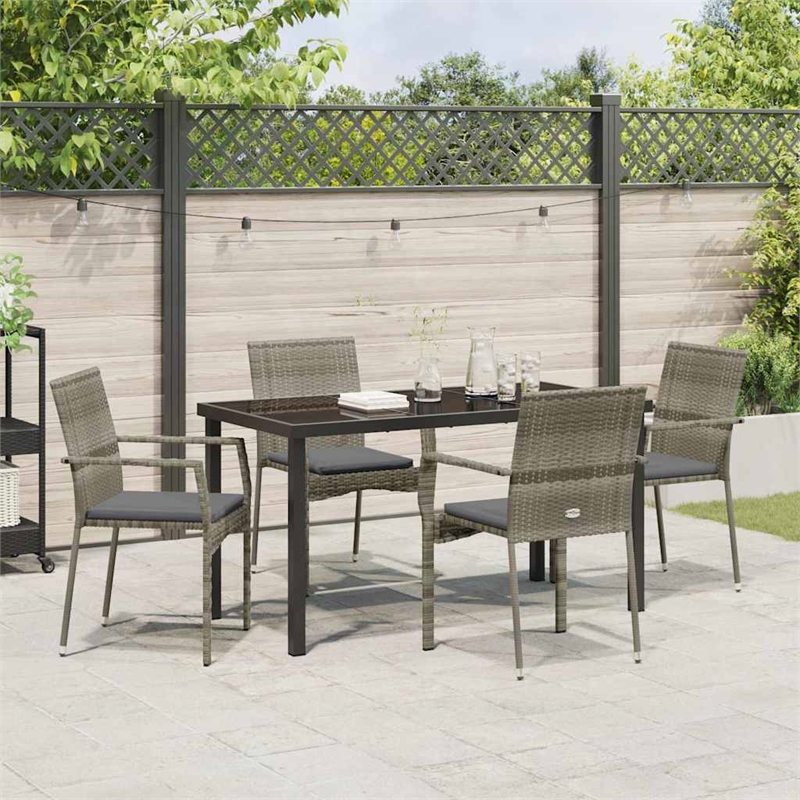 Afuera Living 5 Piece Poly Rattan Garden Dining Set with Cushions in Gray