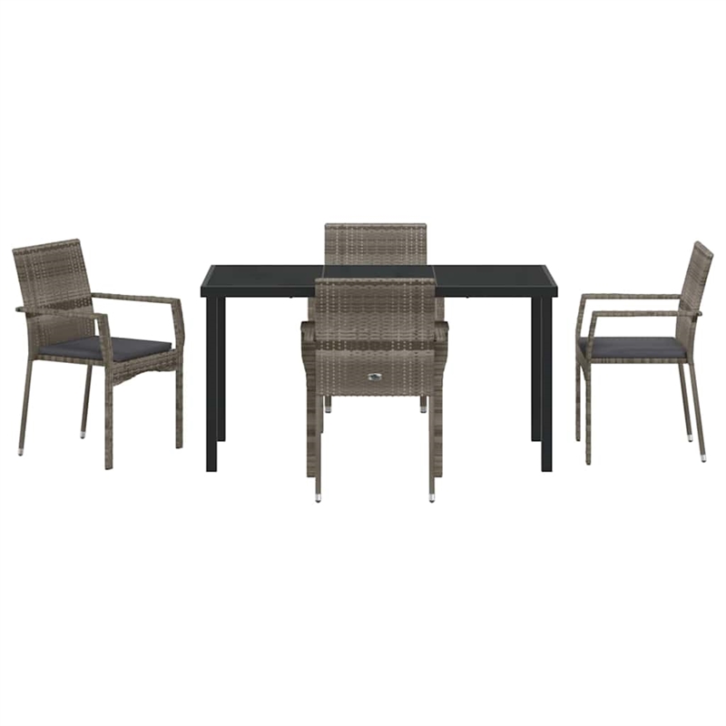 Afuera Living 5 Piece Poly Rattan Garden Dining Set with Cushions in Gray