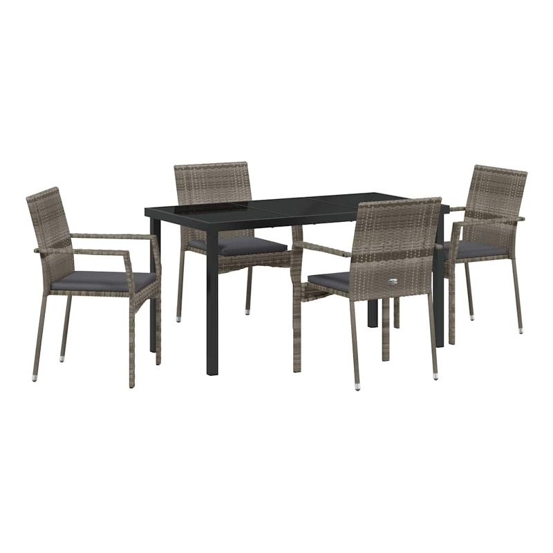 Afuera Living 5 Piece Poly Rattan Garden Dining Set with Cushions in Gray