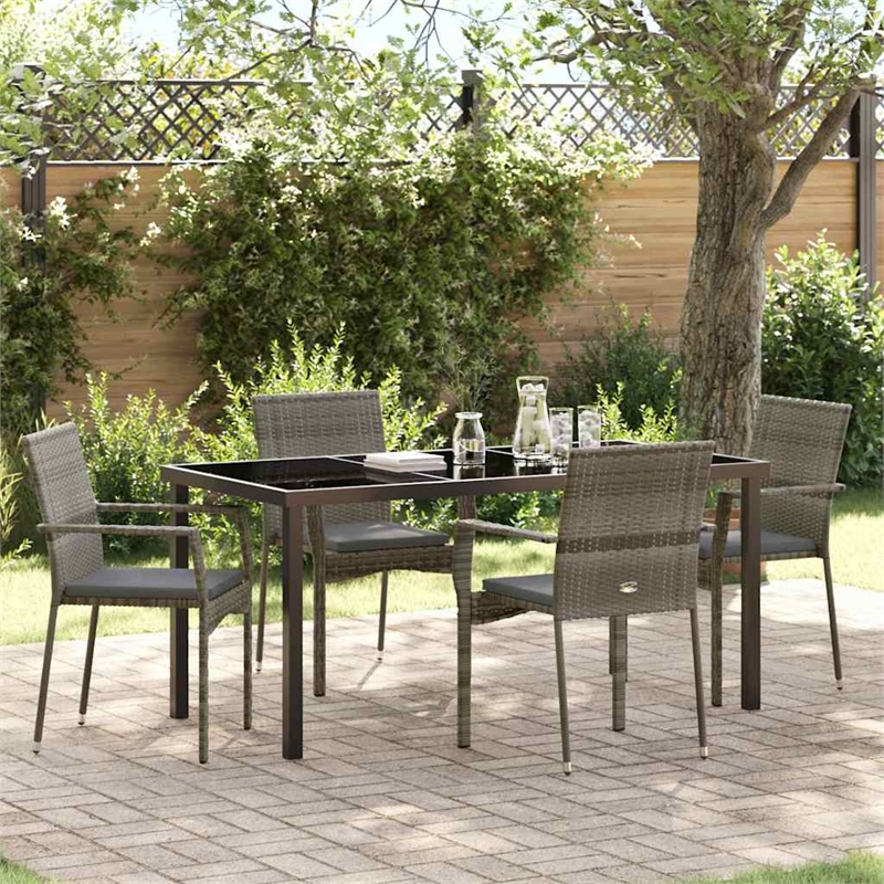 Afuera Living 5 Piece Poly Rattan Garden Dining Set with Cushions in Gray