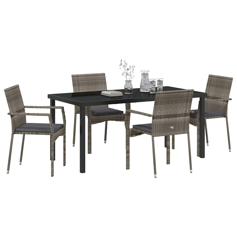 Afuera Living 5 Piece Poly Rattan Garden Dining Set with Cushions in Gray