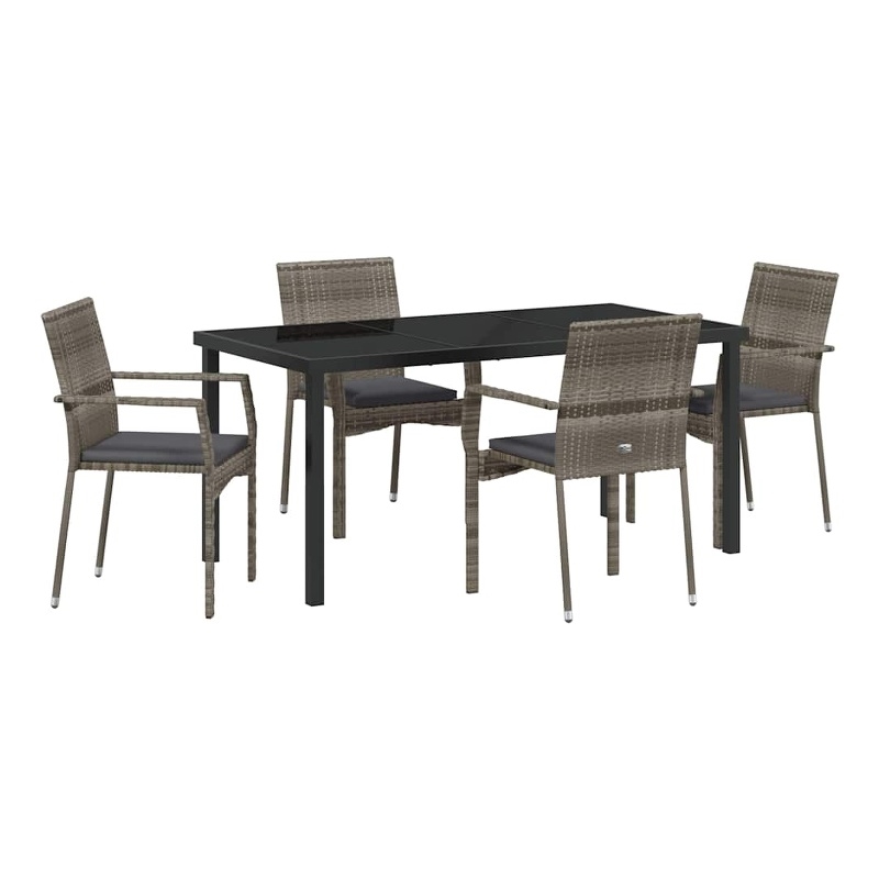 Afuera Living 5 Piece Poly Rattan Garden Dining Set with Cushions in Gray
