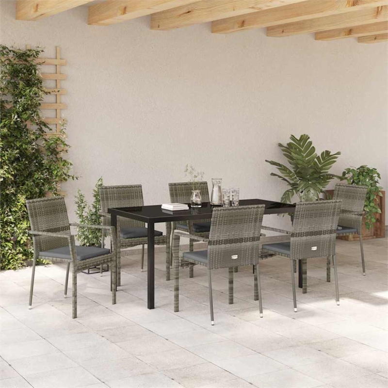 Afuera Living 7 Piece Poly Rattan Garden Dining Set with Cushions in Gray