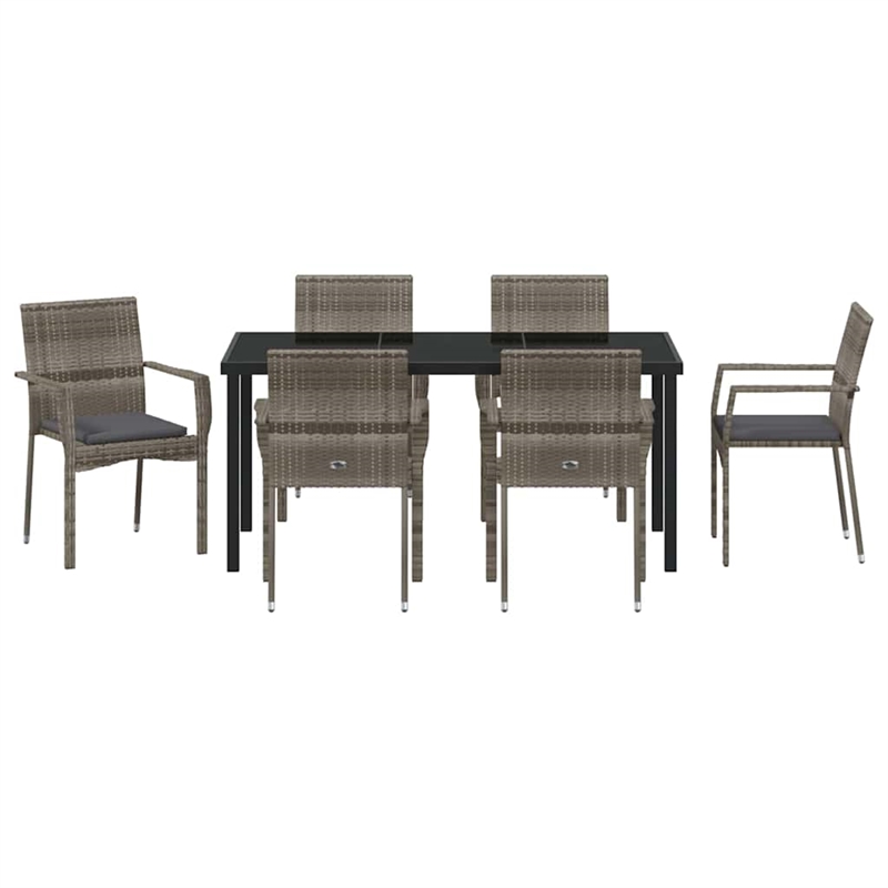 Afuera Living 7 Piece Poly Rattan Garden Dining Set with Cushions in Gray