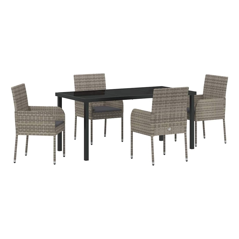Afuera Living 5 Piece Poly Rattan Garden Dining Set with Cushions in Gray