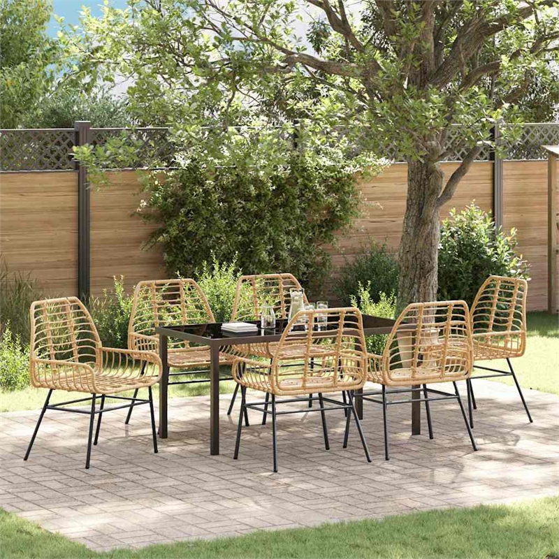 Afuera Living 7 Piece Poly Rattan Garden Dining Set in Brown