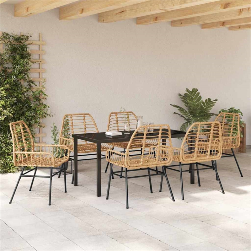 Afuera Living 7 Piece Poly Rattan Garden Dining Set in Brown
