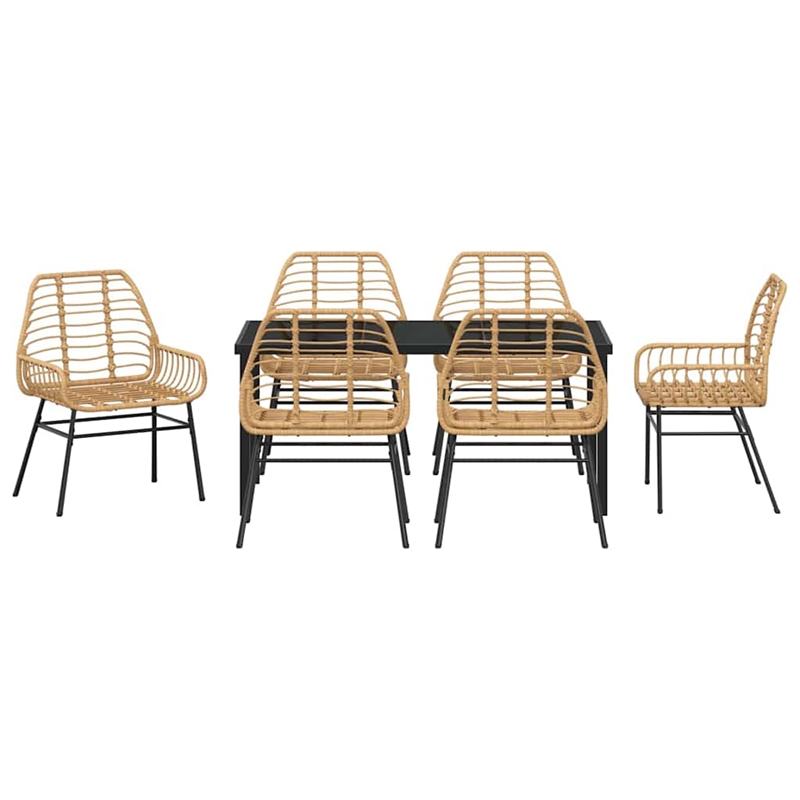 Afuera Living 7 Piece Poly Rattan Garden Dining Set in Brown