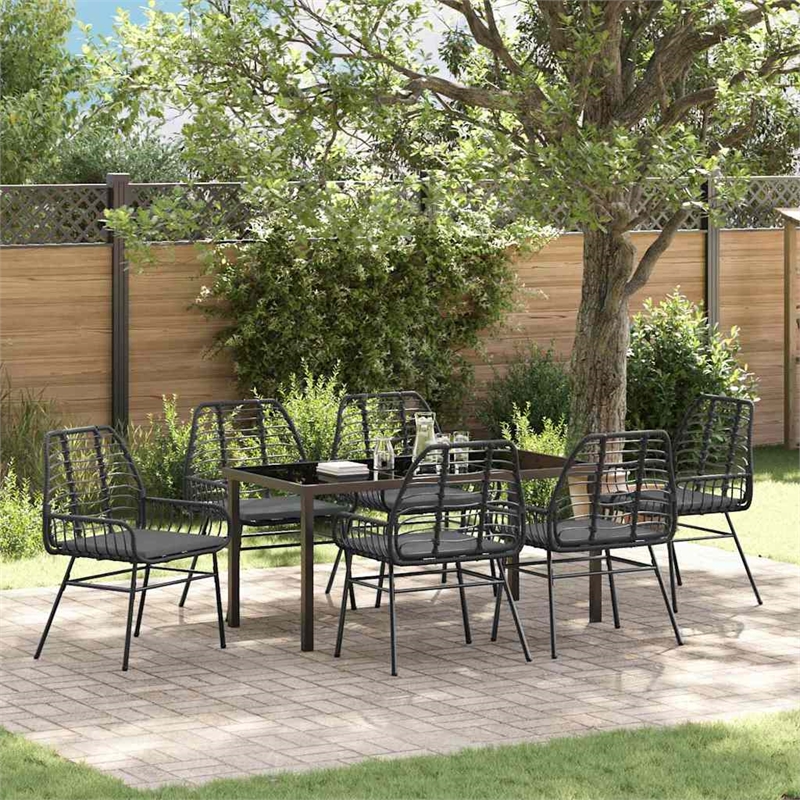 Afuera Living 7 Piece Poly Rattan Garden Dining Set in Black